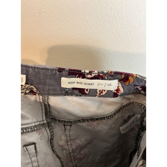 Pilcro 26 Corduroy Floral Pants Skinny Gray Cord Boho Anthropologie Jeans - Picture 5 of 7